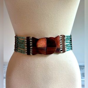Natural Stone Beads and Mango Wood Stretch Belt M